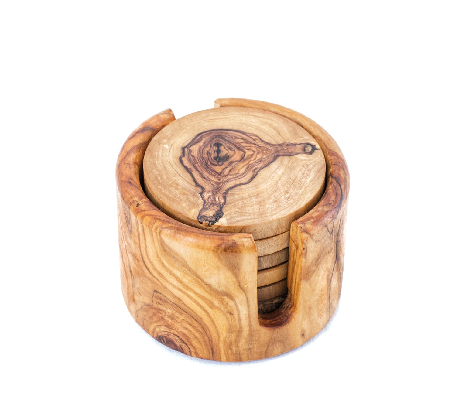 Olive Wood Round Coaster- Undergrowth cups Handmade Decorative; Tunisi —  AramediA