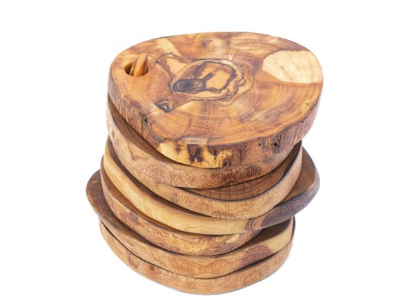 Olive Wood natural shape coaster set