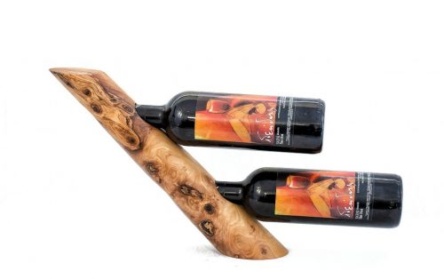 Olive Wood Wine Bottle Stand (Double Slot)