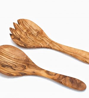 Olive Wood Short and Wide Salad Server / Set of two
