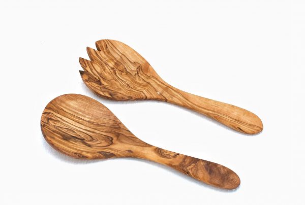 Olive Wood Short and Wide Salad Server / Set of two